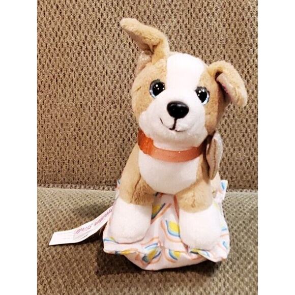 Glitter Girls Battat 5 Inch Brown White Dog Stuffed Animal Plush Toy On Pillow - Picture 1 of 11